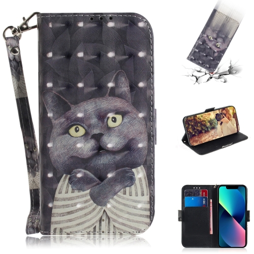 

For iPhone 15 3D Colored Horizontal Flip Leather Phone Case(Hug Cat)