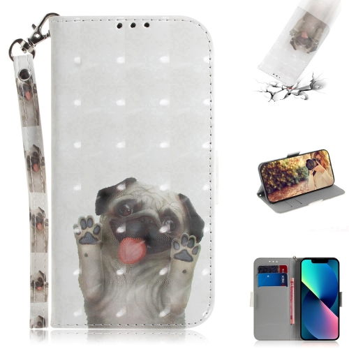 

For iPhone 15 3D Colored Horizontal Flip Leather Phone Case(Pug)