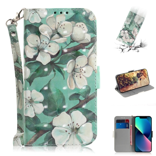 

For iPhone 15 3D Colored Horizontal Flip Leather Phone Case(Watercolor Flower)
