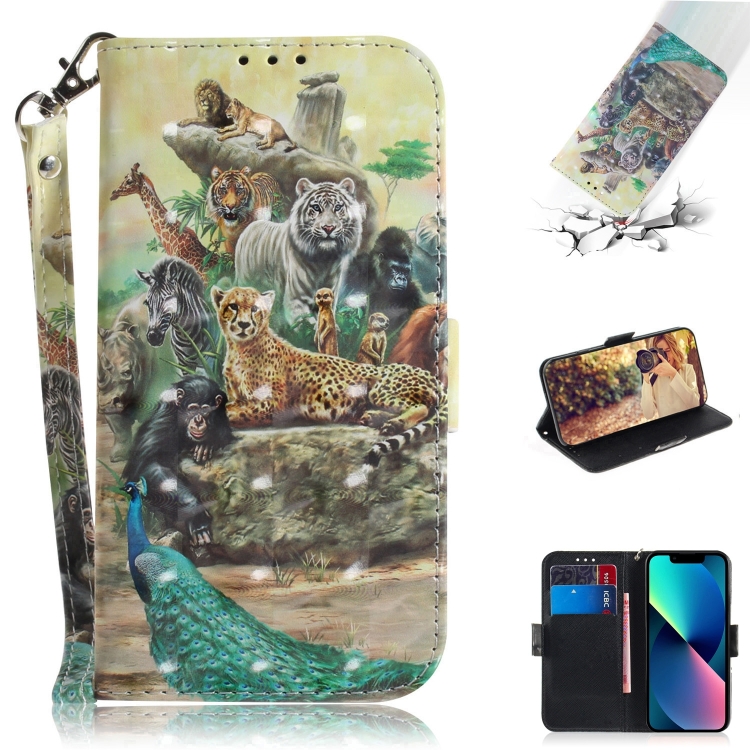 

For iPhone 15 3D Colored Horizontal Flip Leather Phone Case(Zoo)