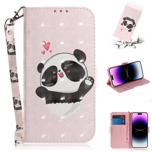 

For iPhone 15 Pro 3D Colored Horizontal Flip Leather Phone Case(Heart Panda)