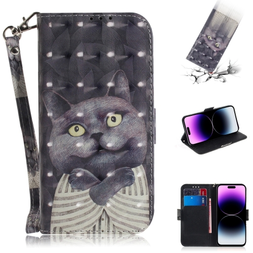 

For iPhone 15 Pro 3D Colored Horizontal Flip Leather Phone Case(Hug Cat)