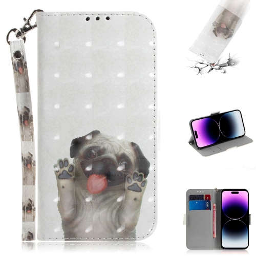 

For iPhone 15 Pro 3D Colored Horizontal Flip Leather Phone Case(Pug)