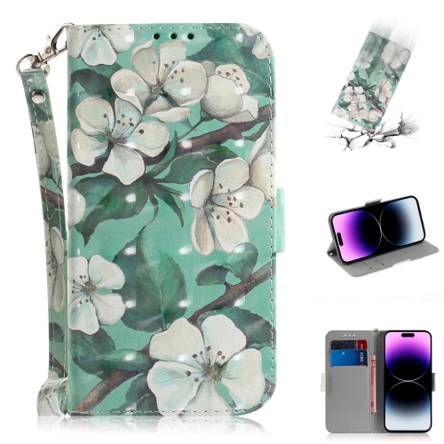 

For iPhone 15 Pro 3D Colored Horizontal Flip Leather Phone Case(Watercolor Flower)