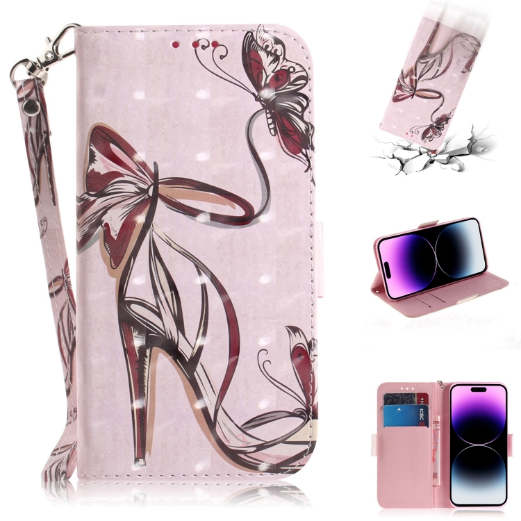

For iPhone 15 Pro 3D Colored Horizontal Flip Leather Phone Case(Butterfly High-heeled)