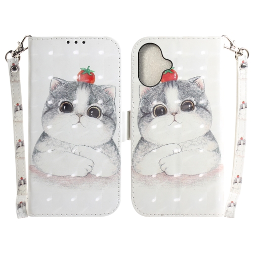 

For iPhone 16 Plus 3D Colored Horizontal Flip Leather Phone Case(Cute Cat)