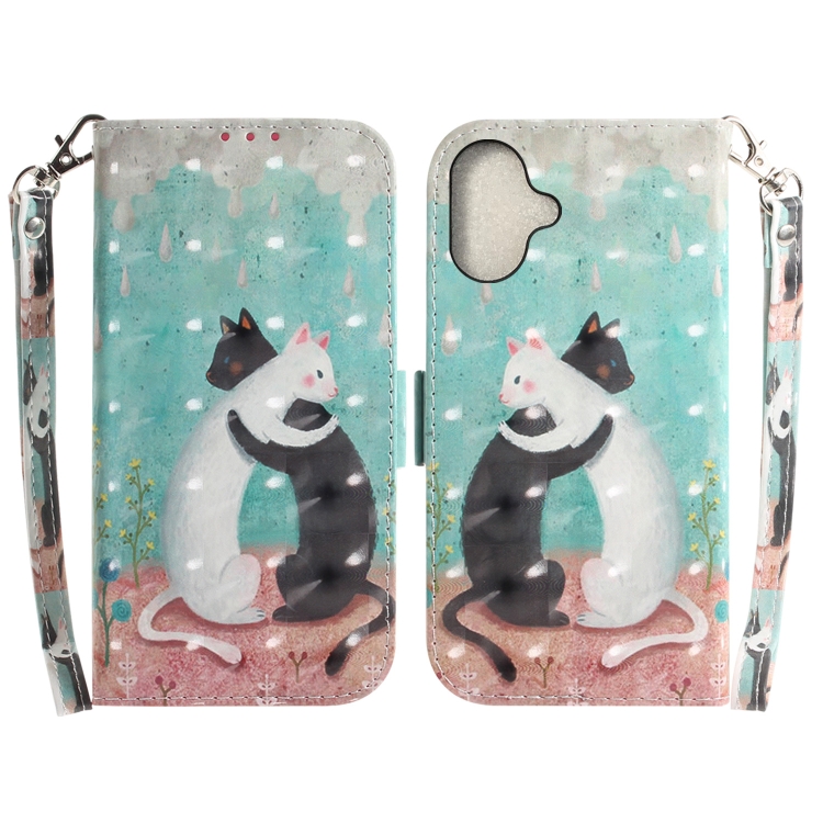 

For iPhone 16 Plus 3D Colored Horizontal Flip Leather Phone Case(Black White Cat)