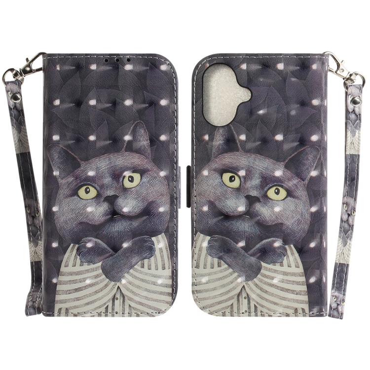 

For iPhone 16 Plus 3D Colored Horizontal Flip Leather Phone Case(Hug Cat)