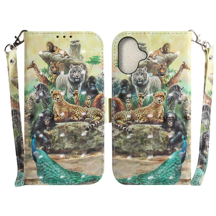

For iPhone 16 3D Colored Horizontal Flip Leather Phone Case(Zoo)