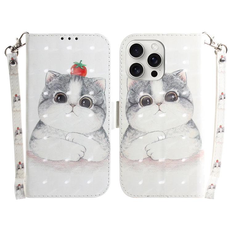 

For iPhone 16 Pro 3D Colored Horizontal Flip Leather Phone Case(Cute Cat)