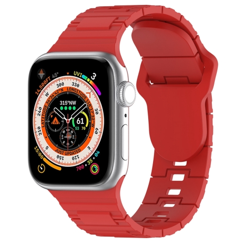 

For Apple Watch 8 45mm Square Buckle Armor Style Silicone Watch Band(Red)