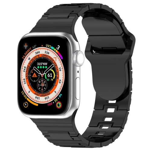 

For Apple Watch SE 2022 44mm Square Buckle Armor Style Silicone Watch Band(Plating Titanium Black)