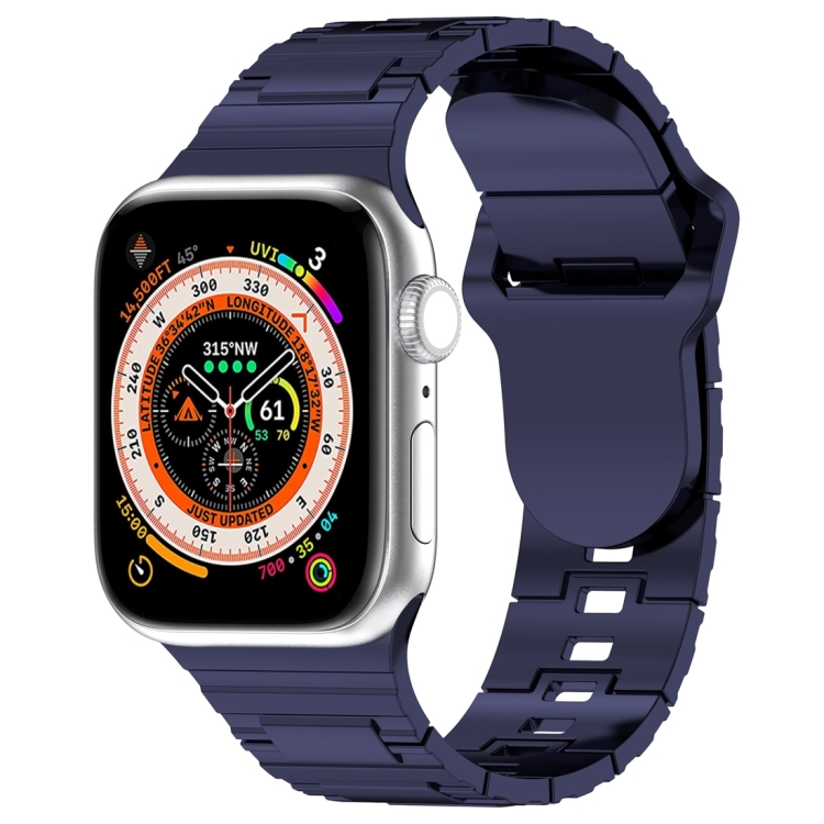 

For Apple Watch 7 41mm Square Buckle Armor Style Silicone Watch Band(Plating Blue)
