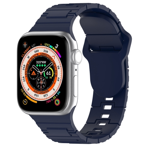 

For Apple Watch 7 45mm Square Buckle Armor Style Silicone Watch Band(Midnight Blue)