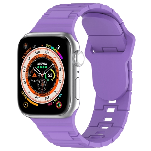 

For Apple Watch 7 45mm Square Buckle Armor Style Silicone Watch Band(Purple)