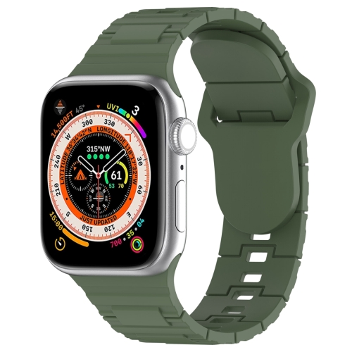 

For Apple Watch 6 44mm Square Buckle Armor Style Silicone Watch Band(Dark Green)