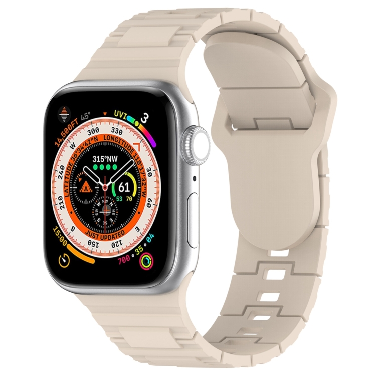 

For Apple Watch 4 44mm Square Buckle Armor Style Silicone Watch Band(Ivory White)