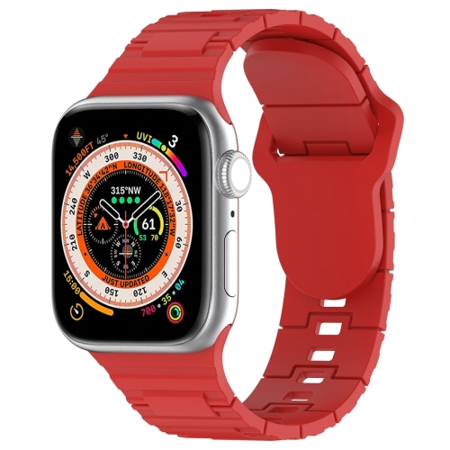 

For Apple Watch 9 45mm Square Buckle Armor Style Silicone Watch Band(Red)