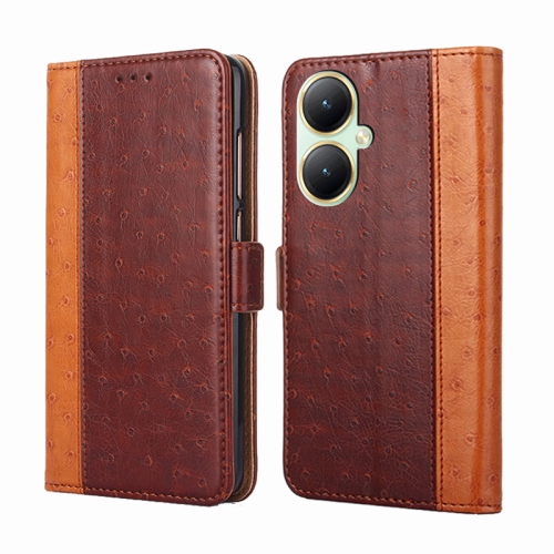 

For vivo Y35+ 5G Ostrich Texture Horizontal Flip Leather Phone Case(Brown)