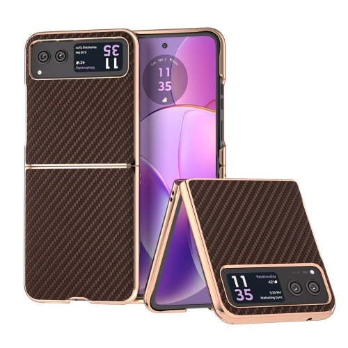 

For Motorola Razr 40 Nano Electroplating Carbon Fiber Texture Phone Case(Dark Brown)