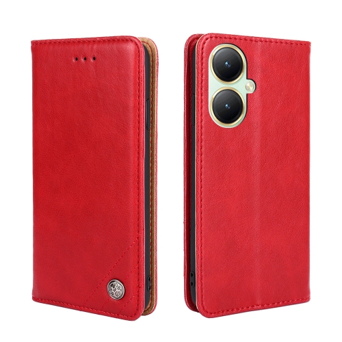 

For vivo Y35+ 5G Non-Magnetic Retro Texture Leather Phone Case(Red)