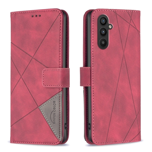

For Samsung Galaxy A25 5G Magnetic Buckle Rhombus Texture Leather Phone Case(Red)