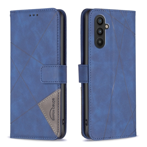 

For Samsung Galaxy A25 5G Magnetic Buckle Rhombus Texture Leather Phone Case(Blue)