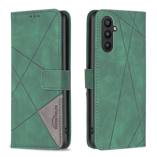 

For Samsung Galaxy A25 5G Magnetic Buckle Rhombus Texture Leather Phone Case(Green)