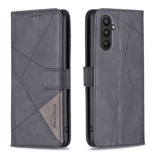 

For Samsung Galaxy A25 5G Magnetic Buckle Rhombus Texture Leather Phone Case(Black)