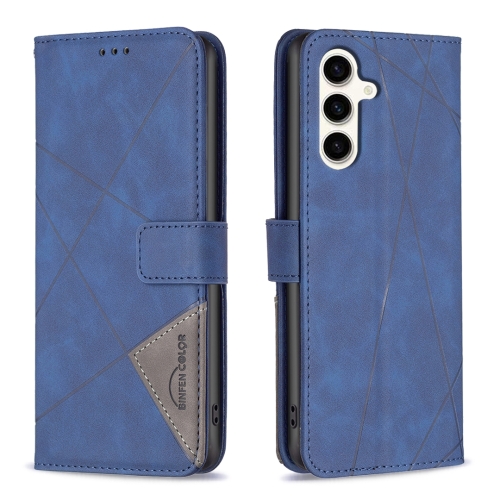 

For Samsung Galaxy S23 FE 5G Magnetic Buckle Rhombus Texture Leather Phone Case(Blue)