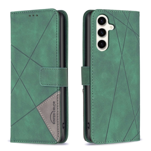 

For Samsung Galaxy S23 FE 5G Magnetic Buckle Rhombus Texture Leather Phone Case(Green)