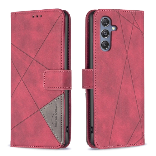 

For Samsung Galaxy M34 5G Magnetic Buckle Rhombus Texture Leather Phone Case(Red)