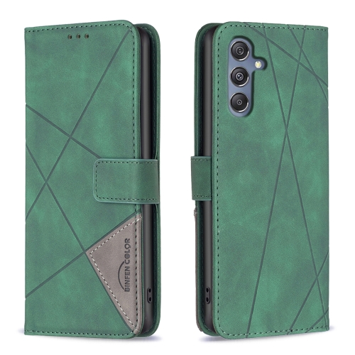 

For Samsung Galaxy M34 5G Magnetic Buckle Rhombus Texture Leather Phone Case(Green)