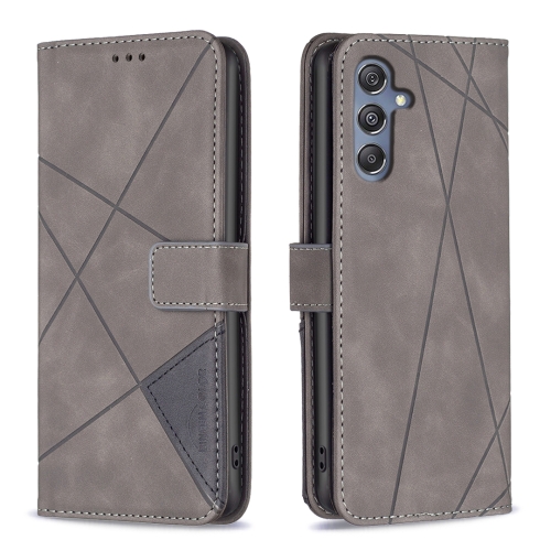 

For Samsung Galaxy M34 5G Magnetic Buckle Rhombus Texture Leather Phone Case(Grey)