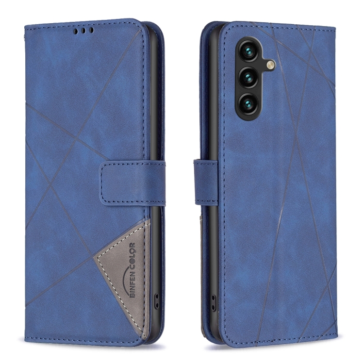 

For Samsung Galaxy A15 Magnetic Buckle Rhombus Texture Leather Phone Case(Blue)
