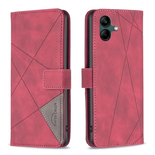 

For Samsung Galaxy A05 Magnetic Buckle Rhombus Texture Leather Phone Case(Red)