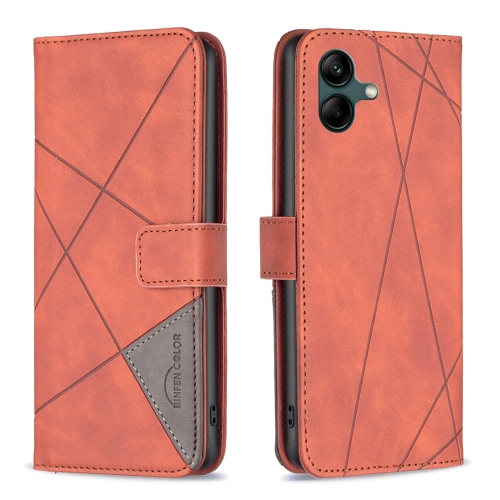 

For Samsung Galaxy A05 Magnetic Buckle Rhombus Texture Leather Phone Case(Brown)