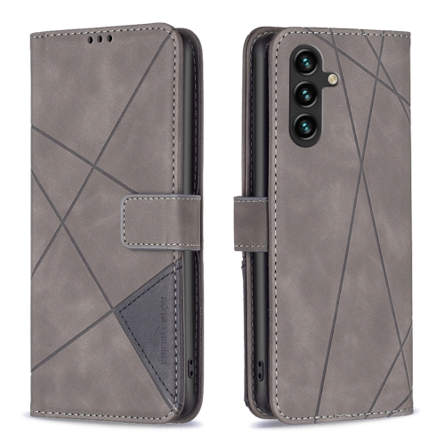 

For Samsung Galaxy A05s Magnetic Buckle Rhombus Texture Leather Phone Case(Grey)