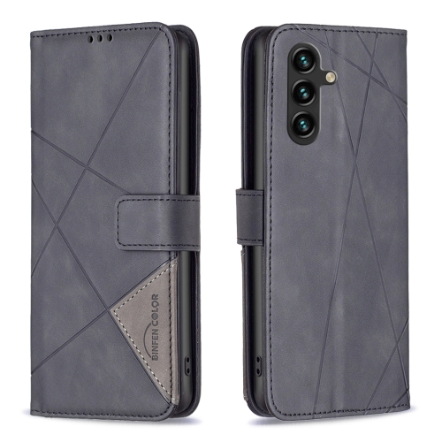 

For Samsung Galaxy A05s Magnetic Buckle Rhombus Texture Leather Phone Case(Black)