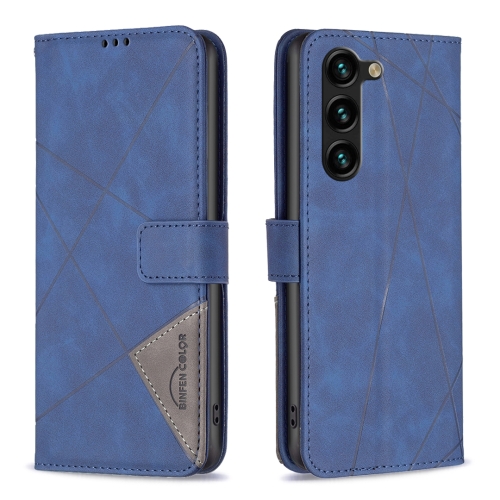 

For Samsung Galaxy S24+ 5G Magnetic Buckle Rhombus Texture Leather Phone Case(Blue)
