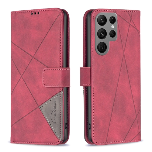 

For Samsung Galaxy S24 Ultra 5G Magnetic Buckle Rhombus Texture Leather Phone Case(Red)