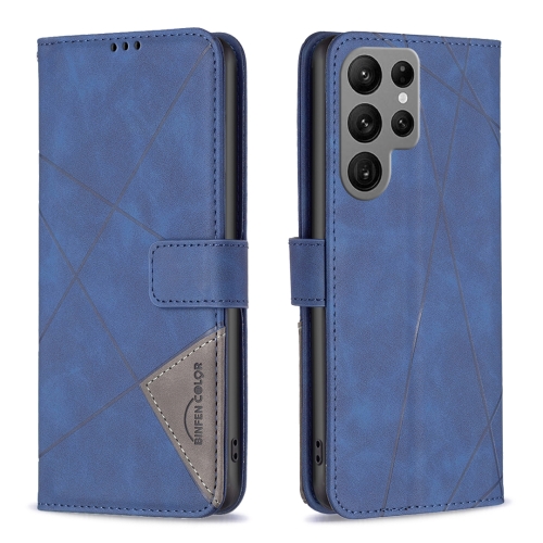 

For Samsung Galaxy S24 Ultra 5G Magnetic Buckle Rhombus Texture Leather Phone Case(Blue)