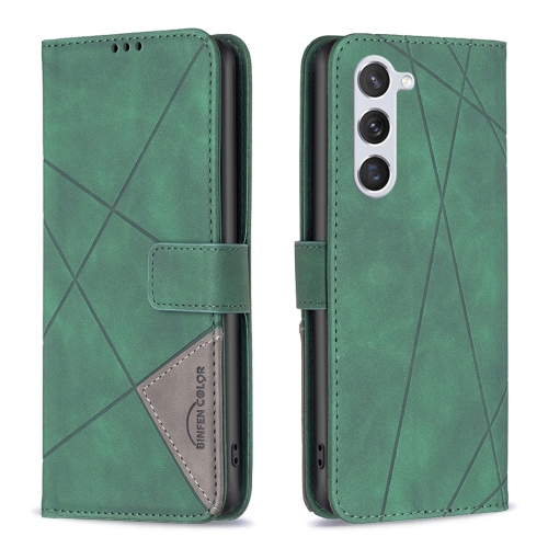 

For Samsung Galaxy S24 5G Magnetic Buckle Rhombus Texture Leather Phone Case(Green)