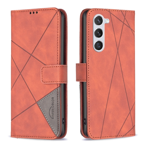 

For Samsung Galaxy S24 5G Magnetic Buckle Rhombus Texture Leather Phone Case(Brown)