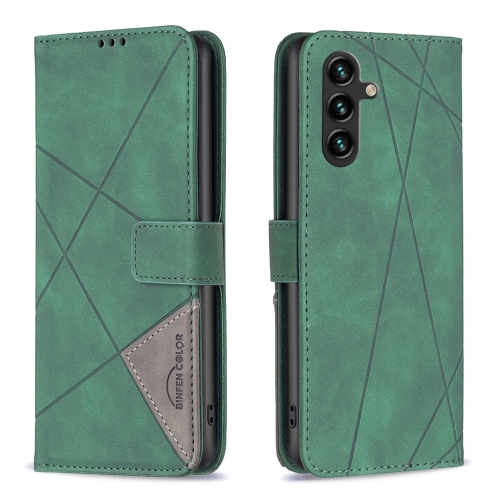 

For Samsung Galaxy A55 Magnetic Buckle Rhombus Texture Leather Phone Case(Green)