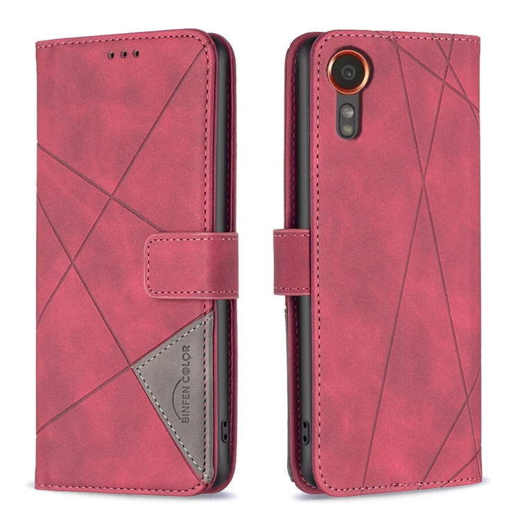

For Samsung Galaxy Xcover 7 Magnetic Buckle Rhombus Texture Leather Phone Case(Red)