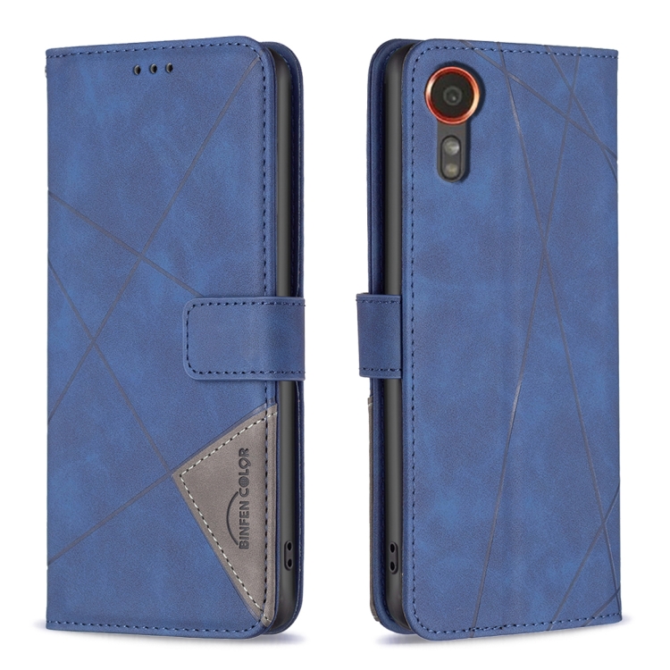 

For Samsung Galaxy Xcover 7 Magnetic Buckle Rhombus Texture Leather Phone Case(Blue)