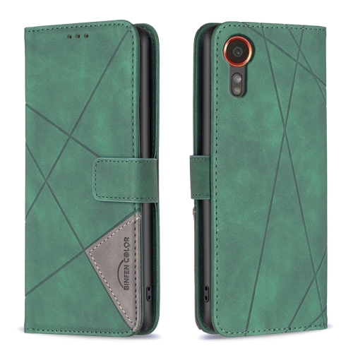 

For Samsung Galaxy Xcover 7 Magnetic Buckle Rhombus Texture Leather Phone Case(Green)