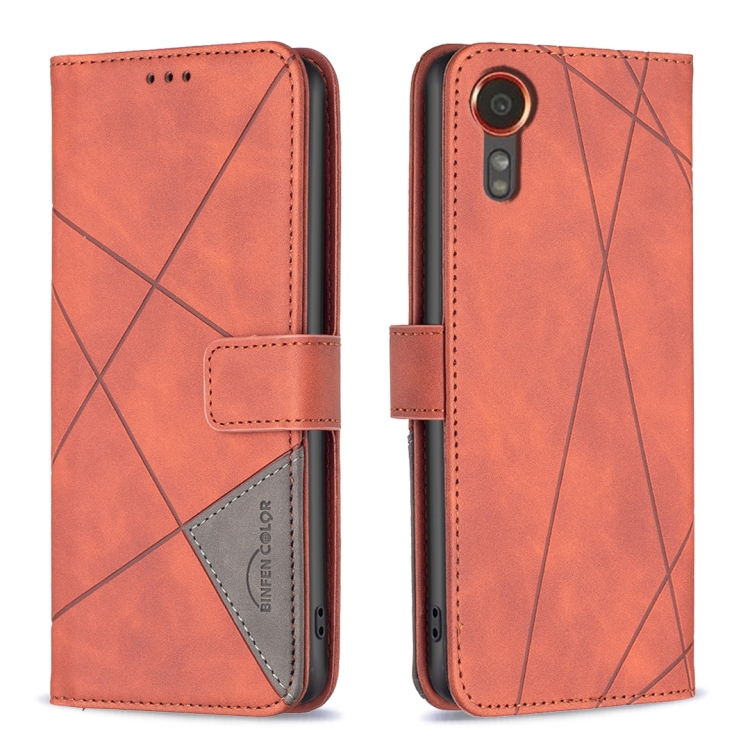 

For Samsung Galaxy Xcover 7 Magnetic Buckle Rhombus Texture Leather Phone Case(Brown)