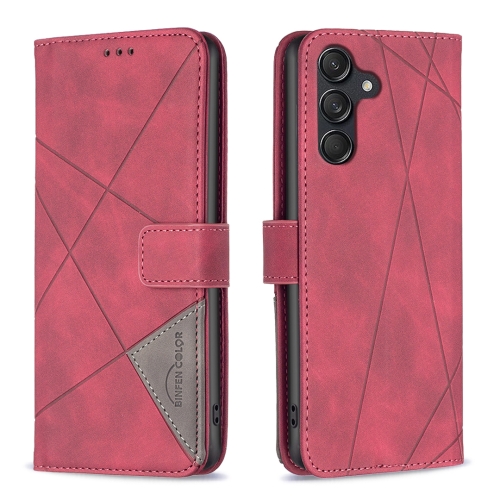 For Samsung Galaxy M55 Magnetic Buckle Rhombus Texture Leather Phone Case(Red)